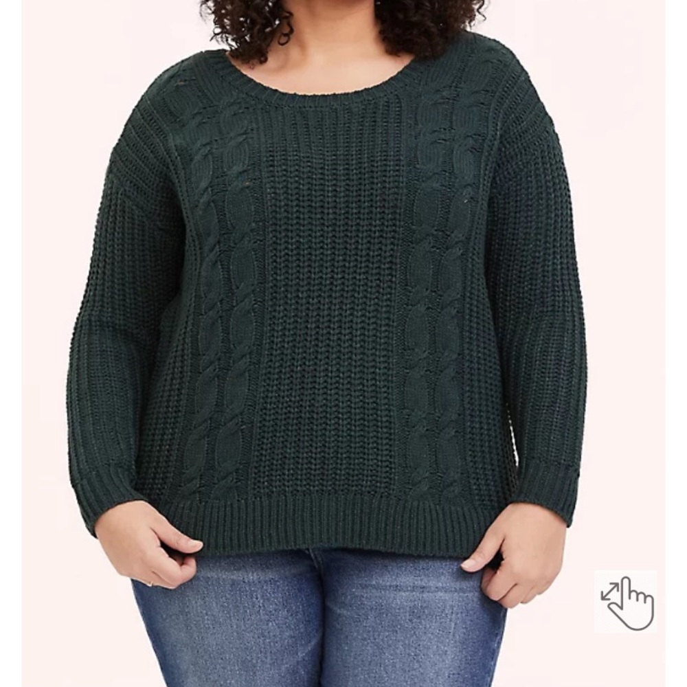 Torrid Green Cable Knit Back Self Tie Keyhole Sweater